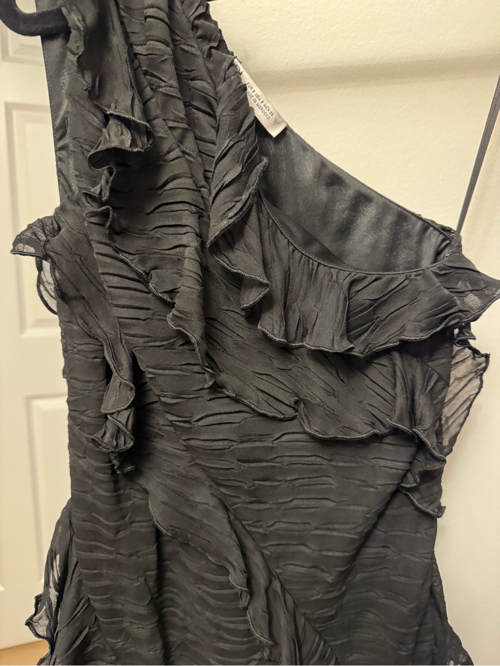 Zara One-Shoulder Black Ruffle Mini Dress - Picture 2 of 5